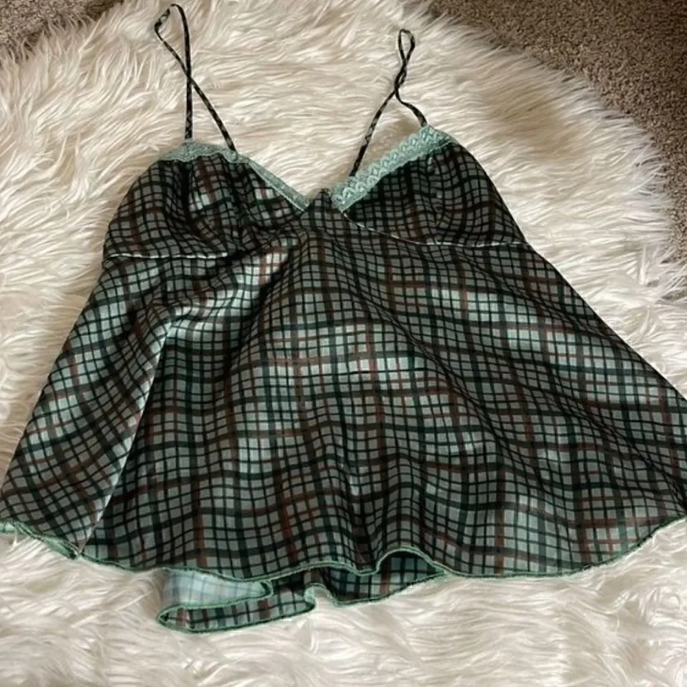 Free People Top Womens Sz M  intimately Camisole Back Tie forest Green Satin NWT